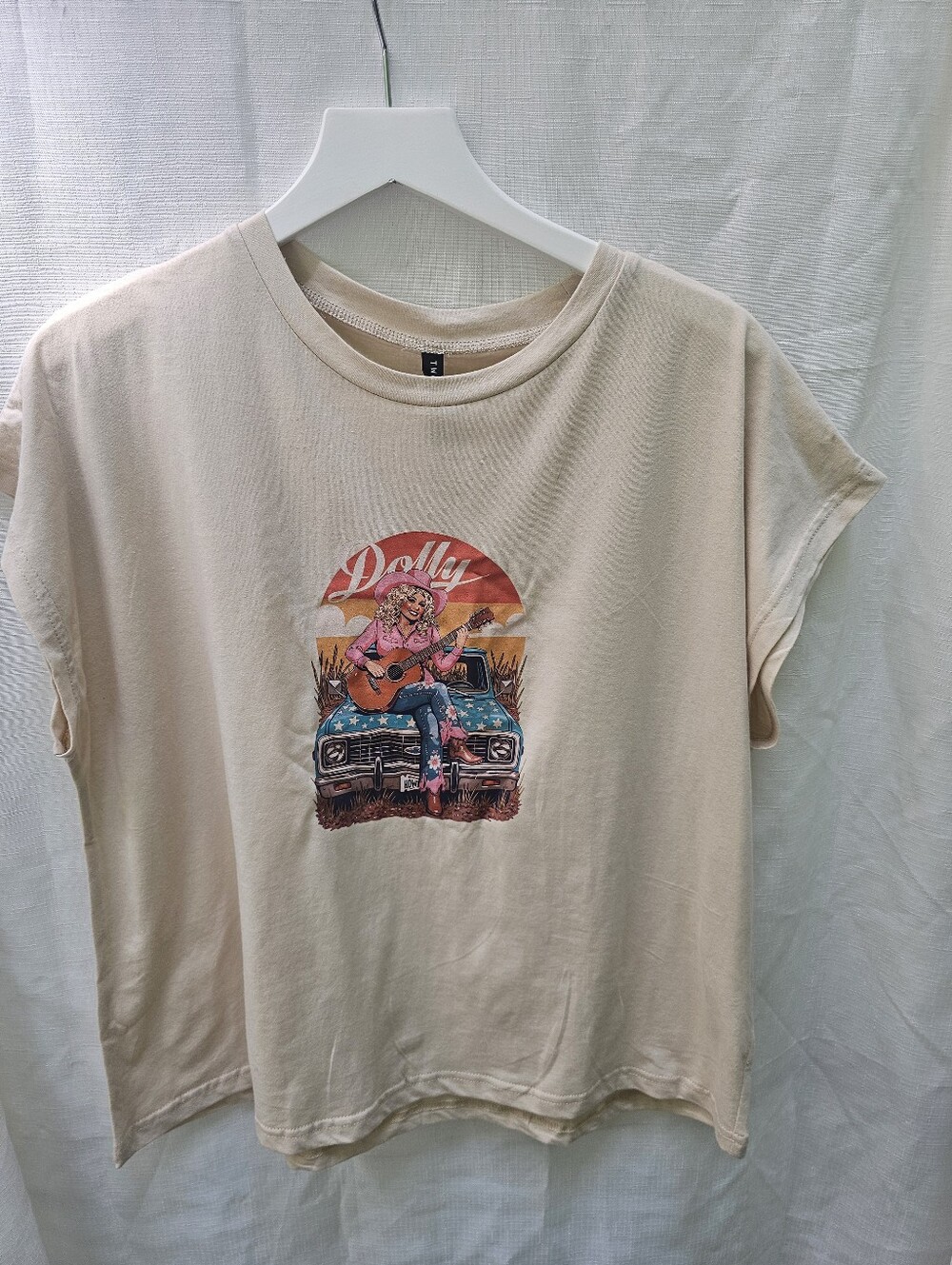 NWT Two 2 Fly Dolly Parton Dolman Sleeve Graphic Top L/XL Retro